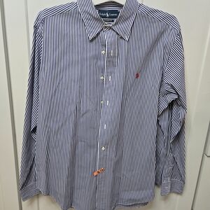 Ralph Lauren Blue Label Men's Striped‎ Dress Shirt Large 100 % Cotton
